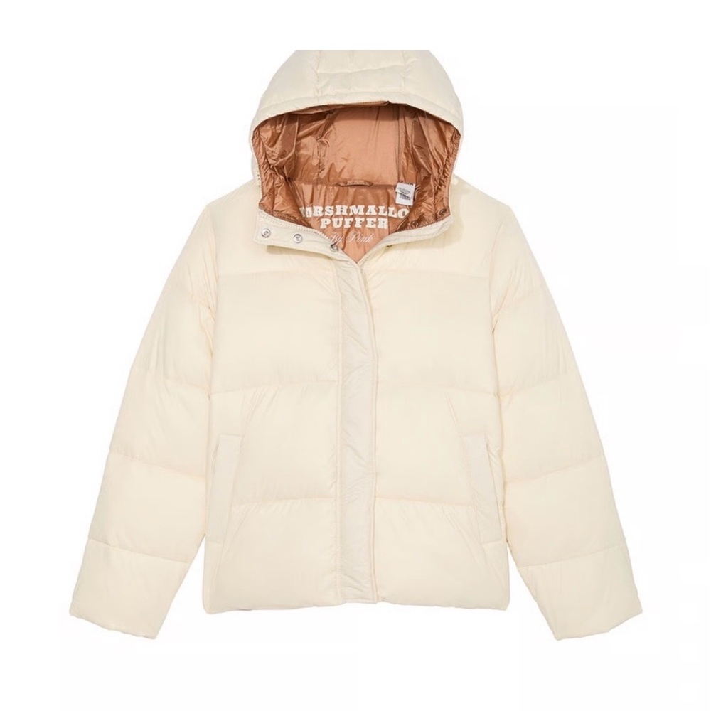 NWT Victoria Secret Pink Women’s Marshmallow Puffer Coat Size Large, White Shell